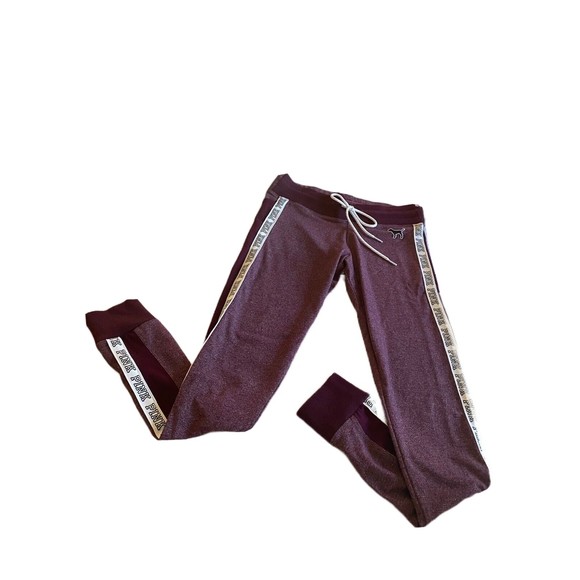 Victorias Secret Pink Womens Purple Jogger Logo Stripe Drawstring Legging Size S - Picture 9 of 10